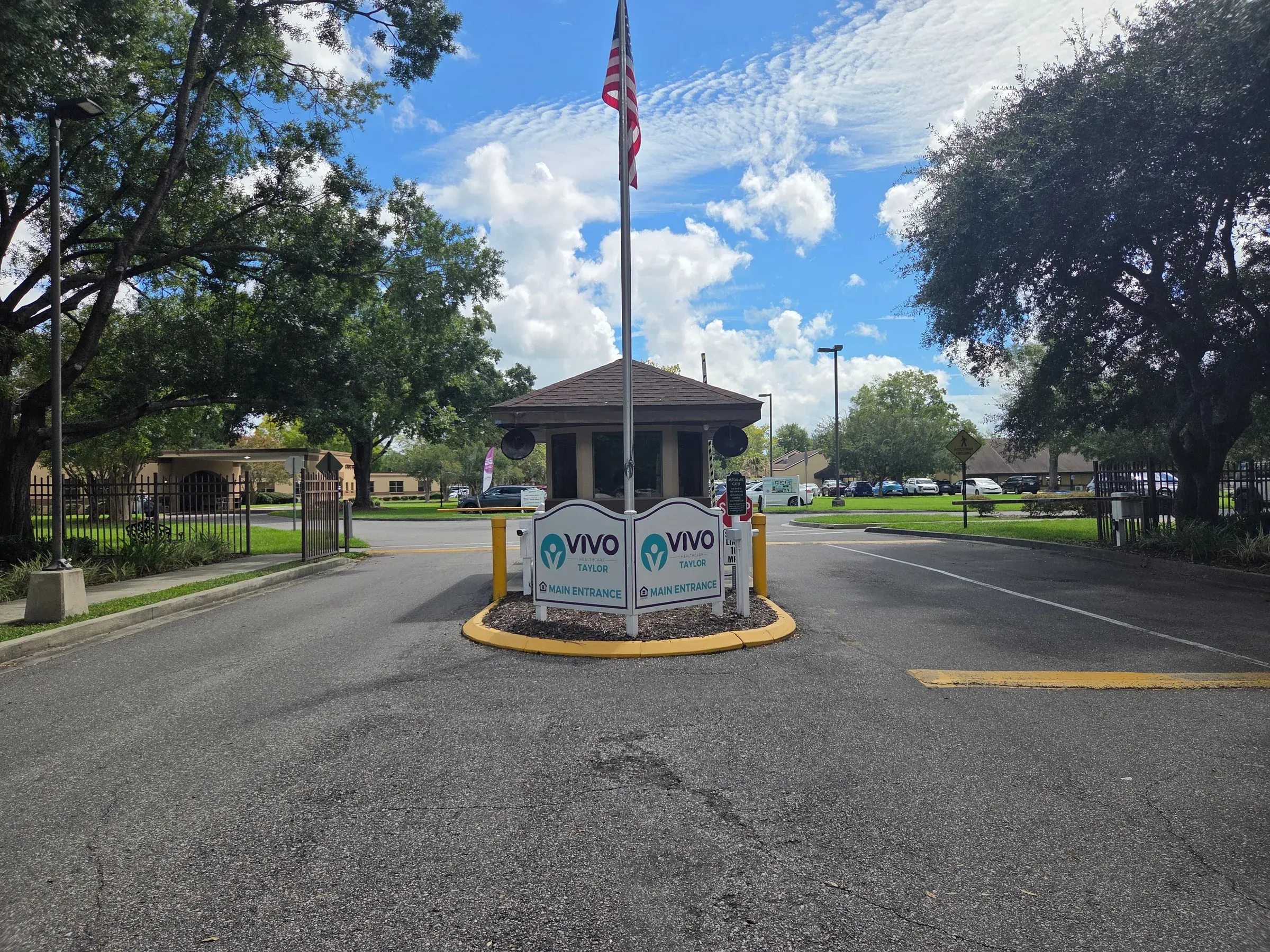 The gated main entrance at Vivo Healthcare Taylor